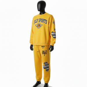 Conjunto Deportivo de Lujo para Hombre, 340GSM, Algodón Amarillo, Sudadera y Pantalones, Logotipo con Apliques de Chenilla, Paneles con Patrón Tejido - Product Image 4