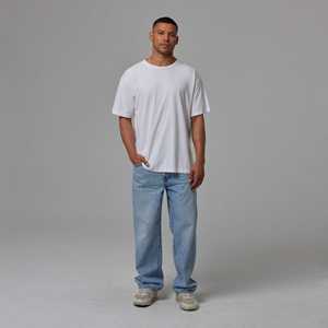 Camiseta blanca para hombre, blanca pura, lisa, sencilla, holgada, de corte oversized, manga corta, cuello redondo, básica. - Product Image 2