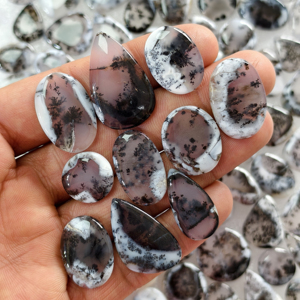 Lot de pierres précieuses en agate dendritique naturelle, motif arbre, cabochons 20x13x3 49x18x3 mm - Poids moyen 16 carats - Product Image 1
