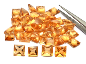 Citrino AAA+ de 7mm-8mm, corte cuadrado con parte superior pulida, piedra natural de citrino miel, piedra preciosa semipreciosa rara, piedra suelta facetada para joyería. - Product Image 3