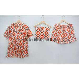 Conjunto de Pijama de 2 Piezas para Mujer, Verano, Transpirable, 100% Algodón Tejido, Manga Corta, Estampado Floral, Camiseta de Dormir Suave de Secado Rápido - Product Image 4