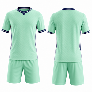 Custom logo OEM Mint Green Soccer Uniform Set with Navy and White Trim Sublimated Football Kits - Product Image 3