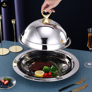 Superbe cloche alimentaire ronde en acier inoxydable, couvercle en métal pour la cuisine, la table, la restauration, assiette de service avec couvercle - Product Image 5