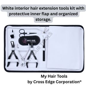 Kit d'outils professionnels pour extensions de cheveux, comprenant des pinces pour extensions à micro-perles, des pinces pour extensions à bandes adhésives, un coupe-adhésif et des pinces de coiffage. - Product Image 6