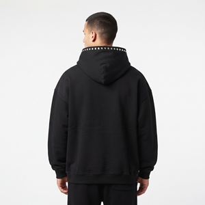 Sudadera con Capucha Negra Extra Grande para Hombre, con Adornos de Diamantes de Imitación, Bolsillo, Forro Polar, Sudadera Informal de Invierno - Product Image 2