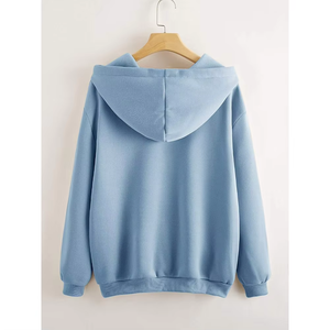 เสื้อฮู้ดสีฟ้าอ่อนสำหรับผู้หญิง พิมพ์ลายหัวใจสีขาว เสื้อสเวตเชิ้ตแขนยาวผ้าฝ้ายลำลอง ดีไซน์กระเป๋าโลโก้ด้านหน้า เหมาะสำหรับใส่ในฤดูใบไม้ร่วง - Product Image 5