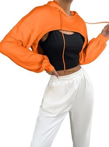Sudadera con capucha corta naranja, color sólido, informal, para otoño, manga regular, sudadera con capucha para mujer, top informal para mujer - Product Image 6