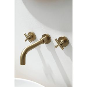 Rubinetto da Bagno a Doppia Maniglia Montato a Parete in Oro Spazzolato, Elegante Accessorio per Vasca e Doccia - Product Image 3