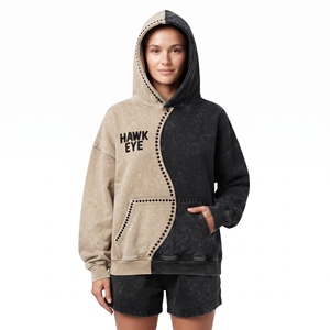 Sudadera con capucha oversize de algodón grueso con lavado ácido bicolor y pedrería, con hombros caídos, para mujer - Product Image 3