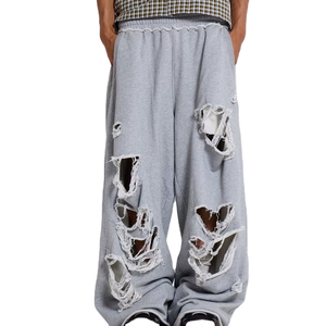 Pantalones Deportivos Negros para Hombre, Estilo Desgastado, Cintura Elástica, Estilo Urbano, Joggers Oversize, 100% Algodón, Peso Medio, para Otoño - Product Image 4
