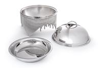 Plat de service rond en acier inoxydable, finition miroir, base à bordure verticale, chauffe-plat de buffet, unité individuelle, vente en gros