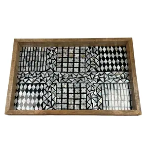 High Quality Rectangle <b>Mother</b> Pearl Inlay Tray Handmade Classic Kitchen Tray <b>Decorative</b> for Hotels Restaurants Corporate Gifts - Product Image 3