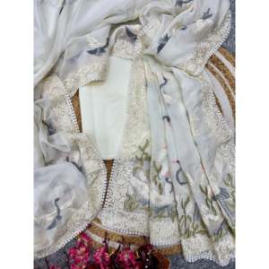 Sari Tradicional Chino de Diseñador con Hermoso Bordado de Hilos Multicolores - Product Image 3