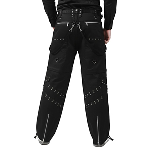 Pantalon cargo punk gothique personnalisé pour hommes et femmes, noir, avec surpiqûres contrastées, coupe large, style bondage, œillets, streetwear Y2K, taille élastique - Product Image 4