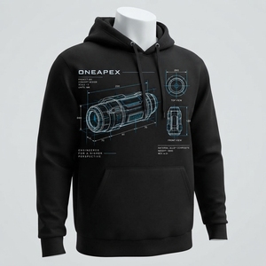 Sudadera con Capucha Negra Personalizada para Hombre, Estilo Casual Urbano, con Estampado de Plano de Ingeniería, OEM ODM, Ropa al por Mayor - Product Image 1
