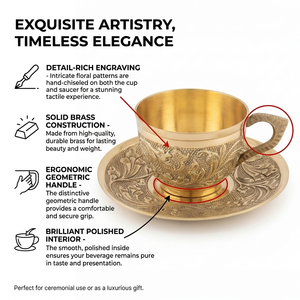 Juego de taza y platillo de café de latón antiguo personalizado, grabado floral vintage, juego de tazas de té y café expreso, para regalo de boda, recuerdos, en oferta. - Product Image 2