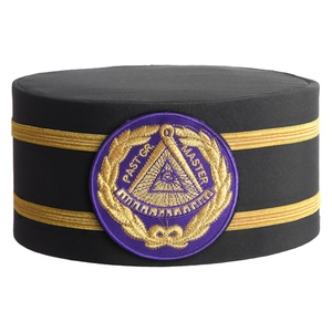 Gorra de coronación de la Francmasonería Azul con doble trenza y bordado personalizado, sombrero ceremonial negro, fabricante mayorista - Product Image 1