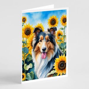 Whimsical A7 Size <b>5x7</b> Blank Note Cards Pack of 8 Collie in Sunflowers Design with <b>Envelopes</b> Greeting Cards - Product Image 1