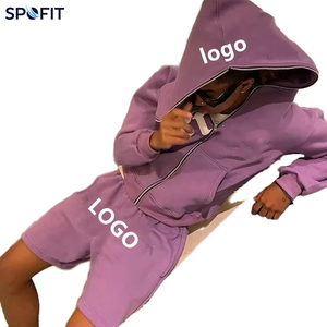 SPOFIT for Hooded <b>Zipper</b> <b>Sweatshirt</b> Set Unisex Oversized Casual Solid Color FRENCH TERRY Windproof Pocket Breathable Autumn - Product Image 1