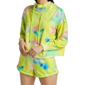 Sudadera con capucha tie-dye personalizada para mujer, amarillo neón, de algodón French Terry, cuello tipo cuello de embudo, hombros caídos, OEM - Product Image 1
