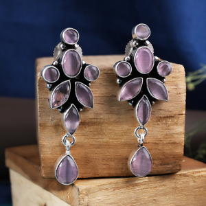 Fast Shipping Oxidized <b>Silver</b> Flower Boho <b>Earrings</b> Women | Handmade Ethnic <b>Dangle</b> <b>Earrings</b> with Onyx | ARTS JEWELS Rajasthan - Product Image 6