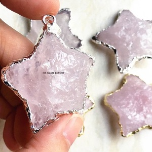 Wholesale Natural Agate Rose Quartz Pendant <b>High</b> Quality Gold Plated Star Shape Custom Fashionable <b>Healing</b> Carved Religious Love - Product Image 1