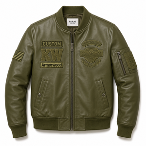 แจ็คเก็ตบอมเบอร์หนังแกะลายจระเข้แบบดิสเทรสสั่งทำได้ MOQ ต่ำจาก Furat Leathers สำหรับผู้ชาย พร้อมปักลาย OEM สำหรับฤดูหนาว - Product Image 4