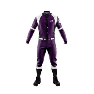 Purple Baseball Uniform Full Sleeve Fitted Moisture Wicking Sublimated Men's Apparel All Seasons Solid Design Button Closure - Product Image 1