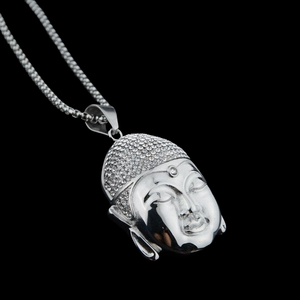 Collier avec pendentif tête de Bouddha personnalisé |   Pendentif visage de Bouddha en argent sterling 925 avec CZ |   Bijoux Hip Hop Spirituels - Product Image 2