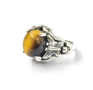 Anillo de Plata de Ley 925 con Ojo de Tigre y Libélula - Joyería Vintage con Piedra Preciosa Natural para Bodas y Fiestas - Product Image 2