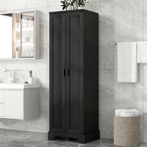 Armadio con Ripiani Regolabili e Due Ante in MDF Nero per Organizzazione Casa, Bagno o Ufficio - Product Image 1