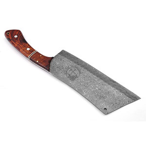 Nouvelle édition - Couteau de boucher en acier Damas forgé à la main, manche en bois, lame ambidextre de 7 pouces, surface goutte de pluie, couteau rasoir - Product Image 3
