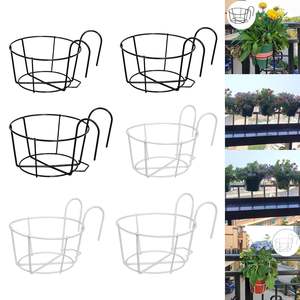 Macetero Colgante Multiusos para Barandilla, Soporte para Macetas de Flores para Terraza, Balcón, Jardín, Cesta de Metal Negra - Product Image 2