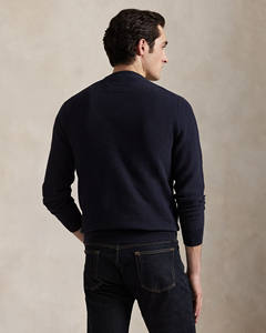 Pull-over col rond bleu marine pour homme, design minimaliste, pour les marques de streetwear modernes, vente en gros de mode. - Product Image 3