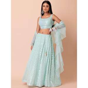 Lehenga choli ชุดงานแต่งงานเลื่อมสีฟ้าที่น่าสนใจ - Product Image 1