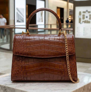 Sac à main en cuir de crocodile gaufré, sac à la mode pour femme, sac à main de luxe en cuir véritable, poignée supérieure détachable, poche pour téléphone portable - Product Image 4