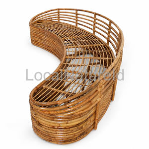 Chaise longue en rotin courbé pour l'extérieur, lit de repos en bambou tressé avec coussin, pour patio et bord de piscine - Product Image 6