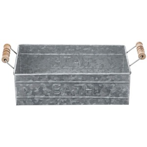 Bandeja de Metal Galvanizado Estilo Rústico para Accesorios de Baño con Asas de Madera para Organización de Encimeras - Product Image 5