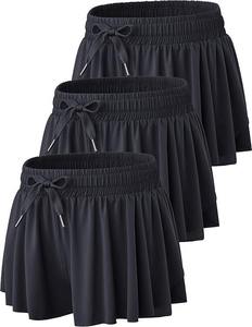 Lot de 3 shorts de course fluides pour femmes, shorts papillon 2-en-1 avec poches et doublure en Spandex pour l'entraînement sportif - Product Image 1