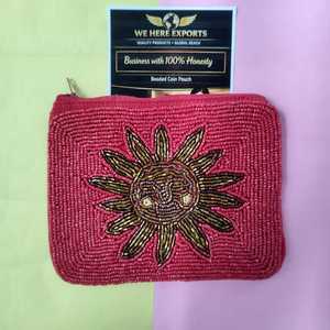 Handcrafted Beaded Coin Purse Red Sun Flower Zipper Wallet Cute <b>Small</b> Women Cosmetic <b>Bag</b> Party Gift <b>Small</b> Lipstick Makeup <b>bag</b> - Product Image 1