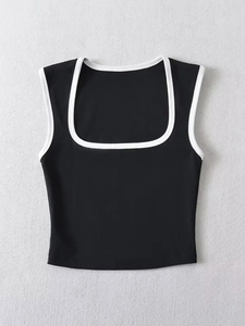 Woman Fashion Slim Solid Contrust Camis Casual Sleeveless <b>Tanks</b> <b>Square</b> Collar Crop <b>Tops</b> Clothing Streetwear - Product Image 1