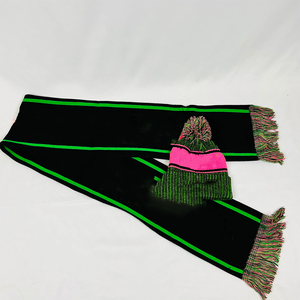 Ensemble bonnet et écharpe côtelés double couche AKA Sorority Premium pour femme, hiver, bord plié long, brodé, acrylique, chaud et extensible - Product Image 2