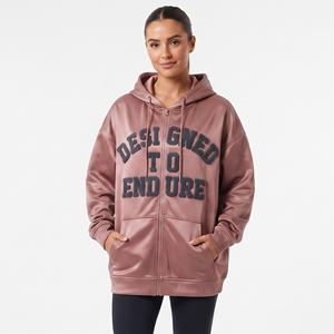 Sudadera con capucha extragrande para mujer, 100% poliéster, con letras bordadas en chenilla, con cremallera, hombros caídos, estilo deportivo - Product Image 5