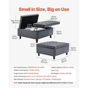 31-Inch Square Leather <b>Storage</b> Ottoman Tufted Button Design Coffee Table Lift-Top Flip PU Leather Upholstered <b>Stools</b> Ottomans - Product Image 3