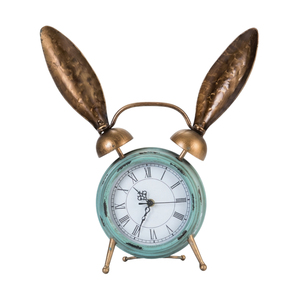 Réveil vintage en gros avec oreilles de lapin, horloge de table en métal vert vieilli, mignonne horloge décorative pour table de chevet - Product Image 1