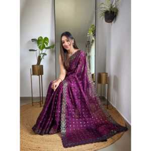 Designer Silk Saree with Embroidery <b>Sequins</b> Thread Work - Product Image 1