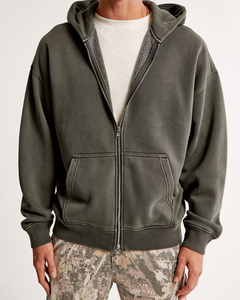 Sudadera con Capucha y Cremallera para Hombre, Talla Grande, 460 g/m², Lavado Ácido, Color Sólido, Corte Casual, 100% Algodón, Transpirable, para Otoño - Product Image 4