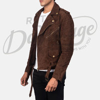 Veste de motard en cuir suédé marron foncé pour homme, classique, double fermeture éclair, en véritable peau de mouton, chaude pour l'hiver, avec ceinture