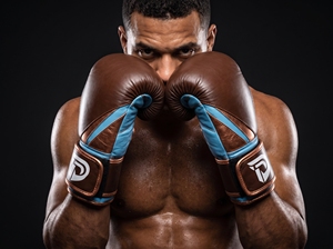 Gants de boxe en cuir Dumela Marron Bleu avec bordure cuivrée 6oz-16oz Équipement d'entraînement - Product Image 2