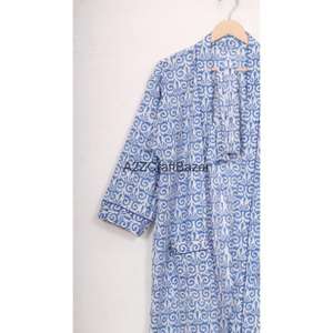 Kimono de Algodón Hecho a Mano con Estampado Floral, Ligero, para Verano, Spa, Baño, Estilo Casual, Largo hasta la Rodilla, para Dormir, Playa, Bikini - Product Image 3